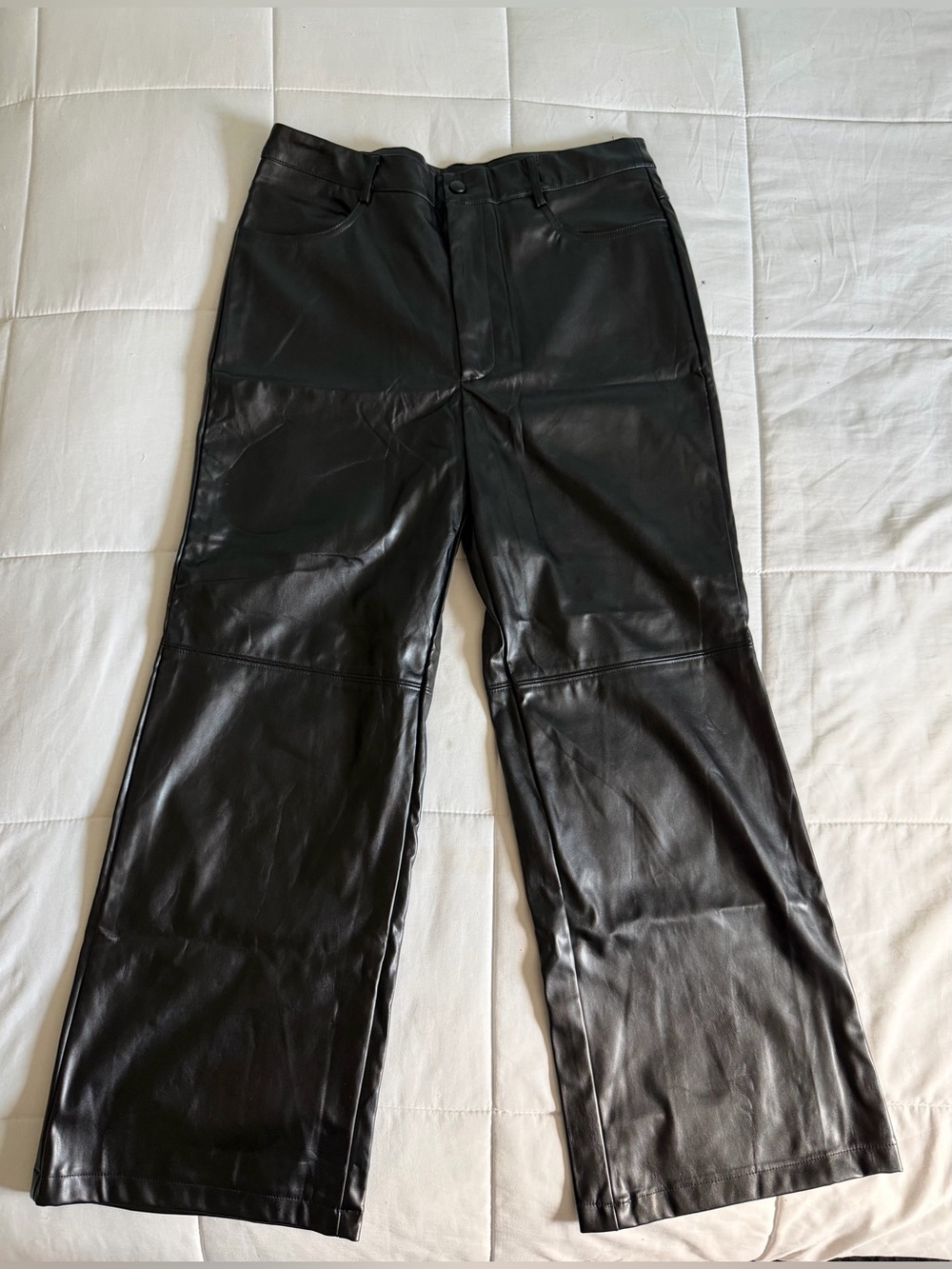 Black Faux Leather Wide-Leg Pants - XL